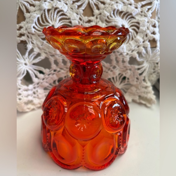 Vintage LE Smith moon & stars amberina glass pedestal compote dish. - Picture 4 of 4